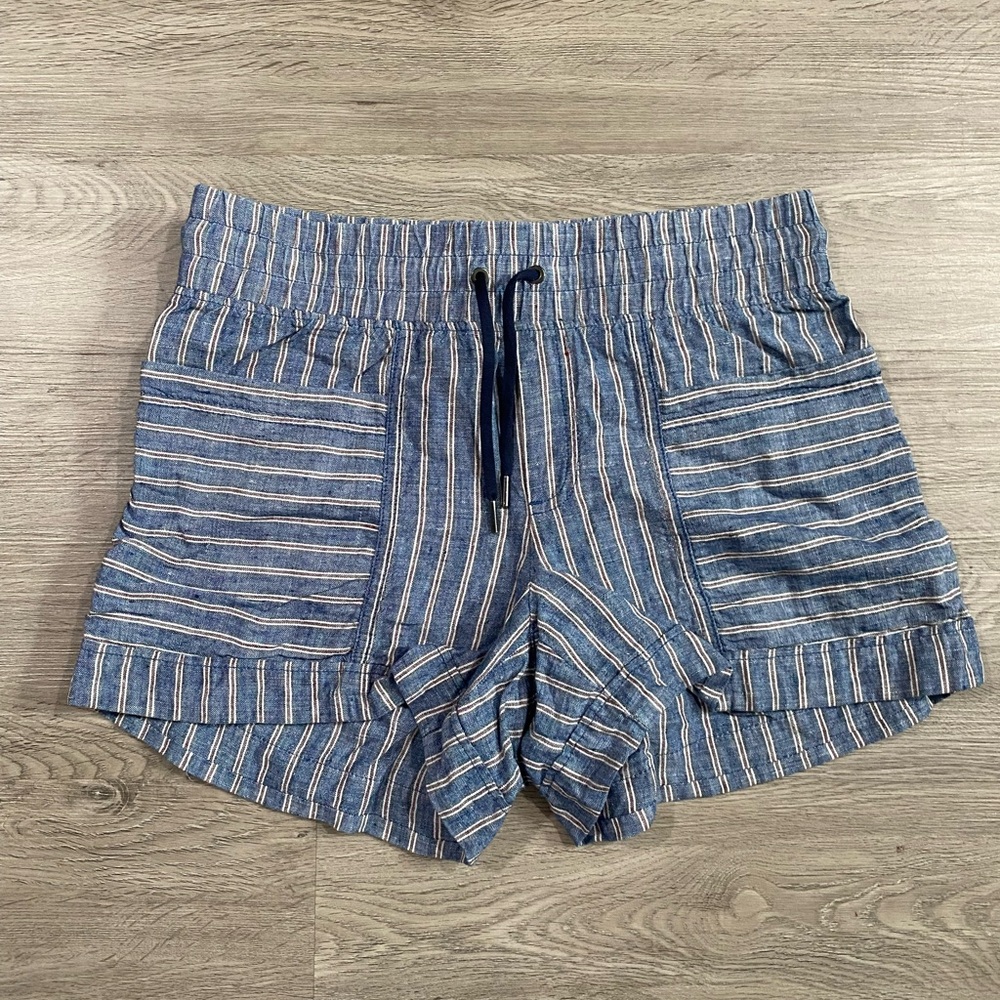 Athleta Striped Blue Women's Linen Pull On‎ Shorts cons